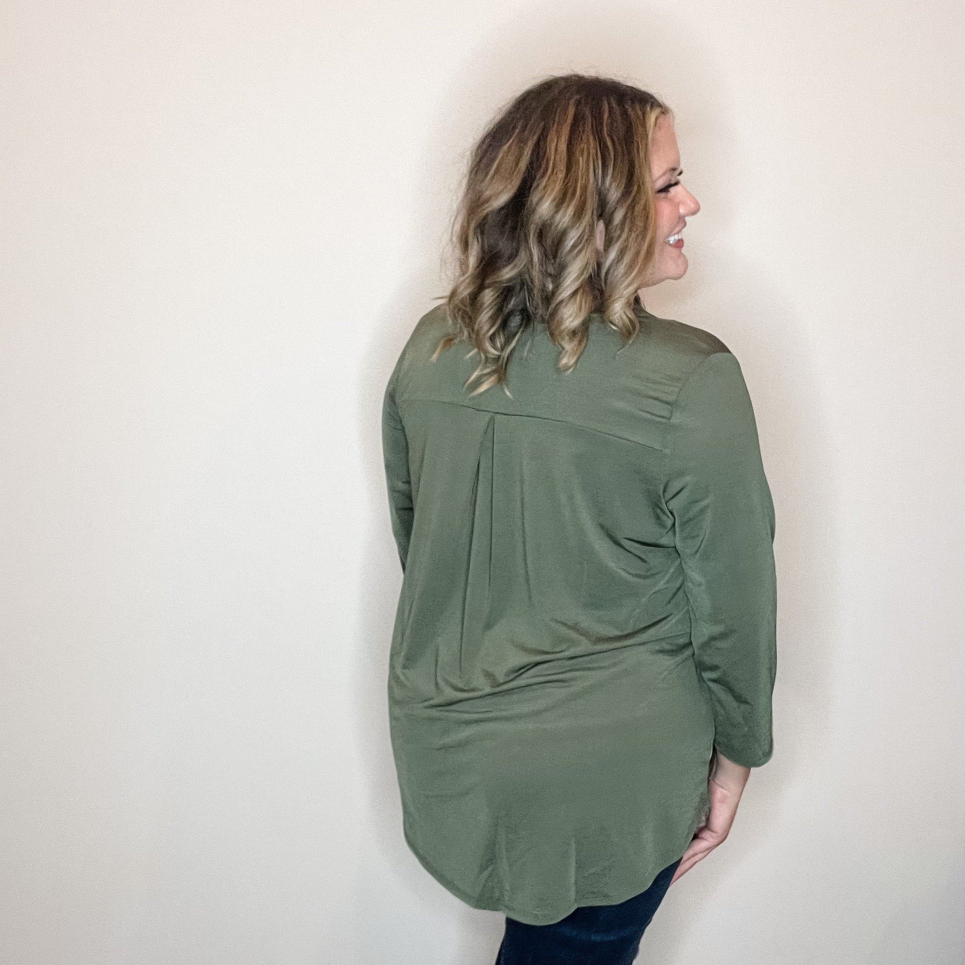 "Oh We Did" 3/4 Sleeve Split Neck (Olive)