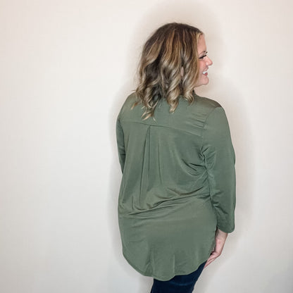 "Oh We Did" 3/4 Sleeve Split Neck (Olive)