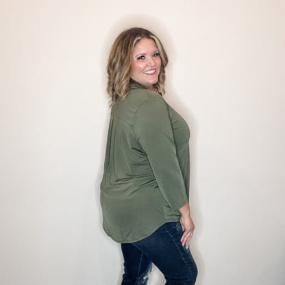"Oh We Did" 3/4 Sleeve Split Neck (Olive)