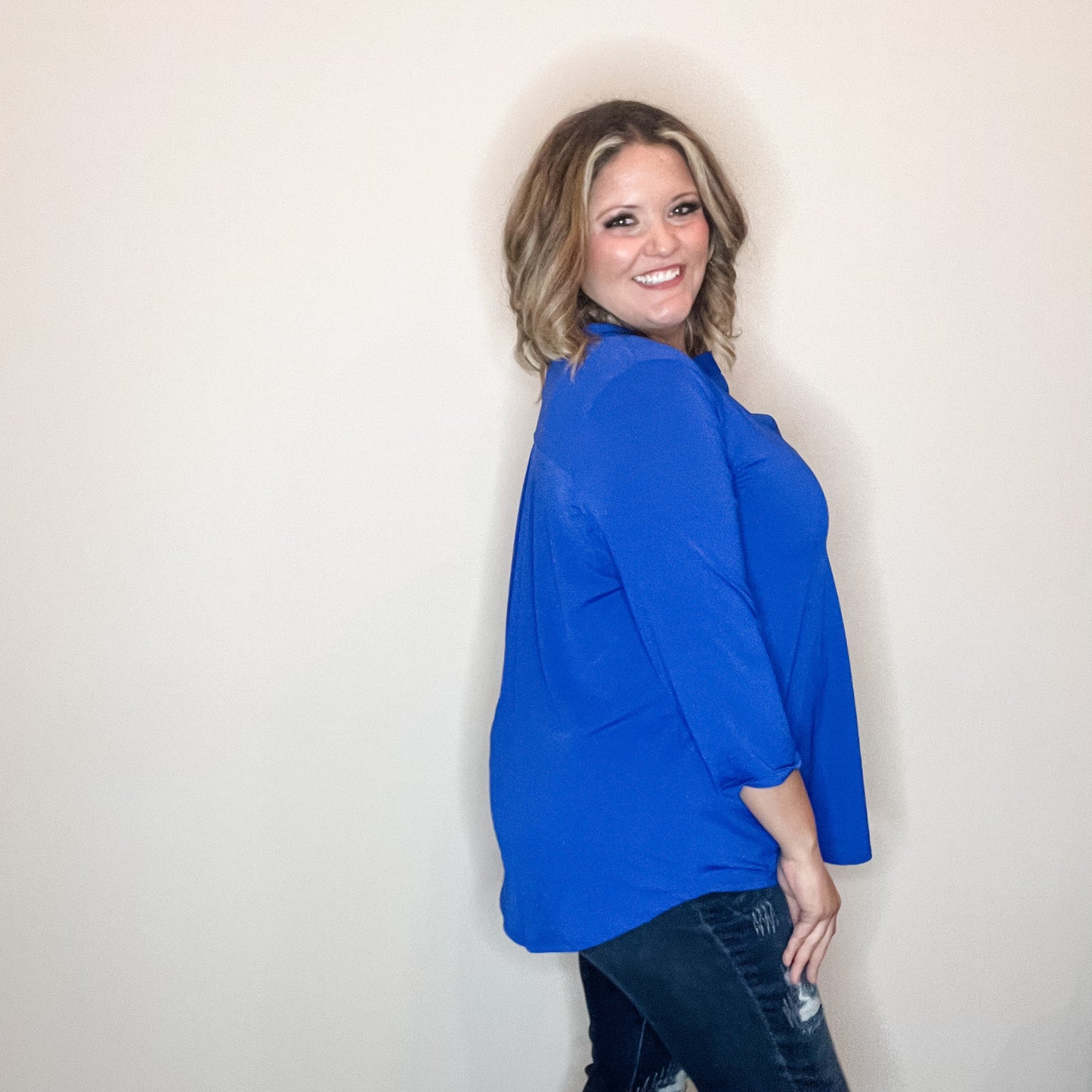 "Oh We Did" 3/4 Sleeve Split Neck (Royal Blue)