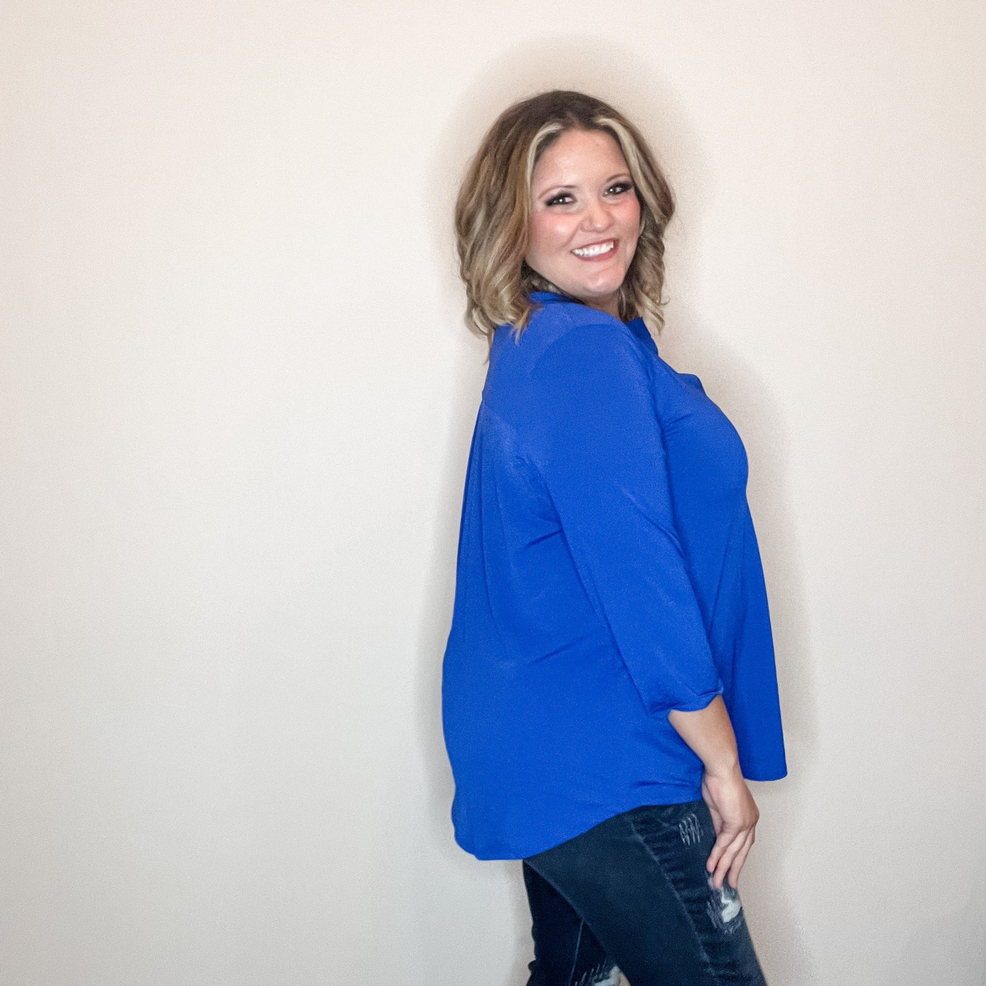 "Oh We Did" 3/4 Sleeve Split Neck (Royal Blue)