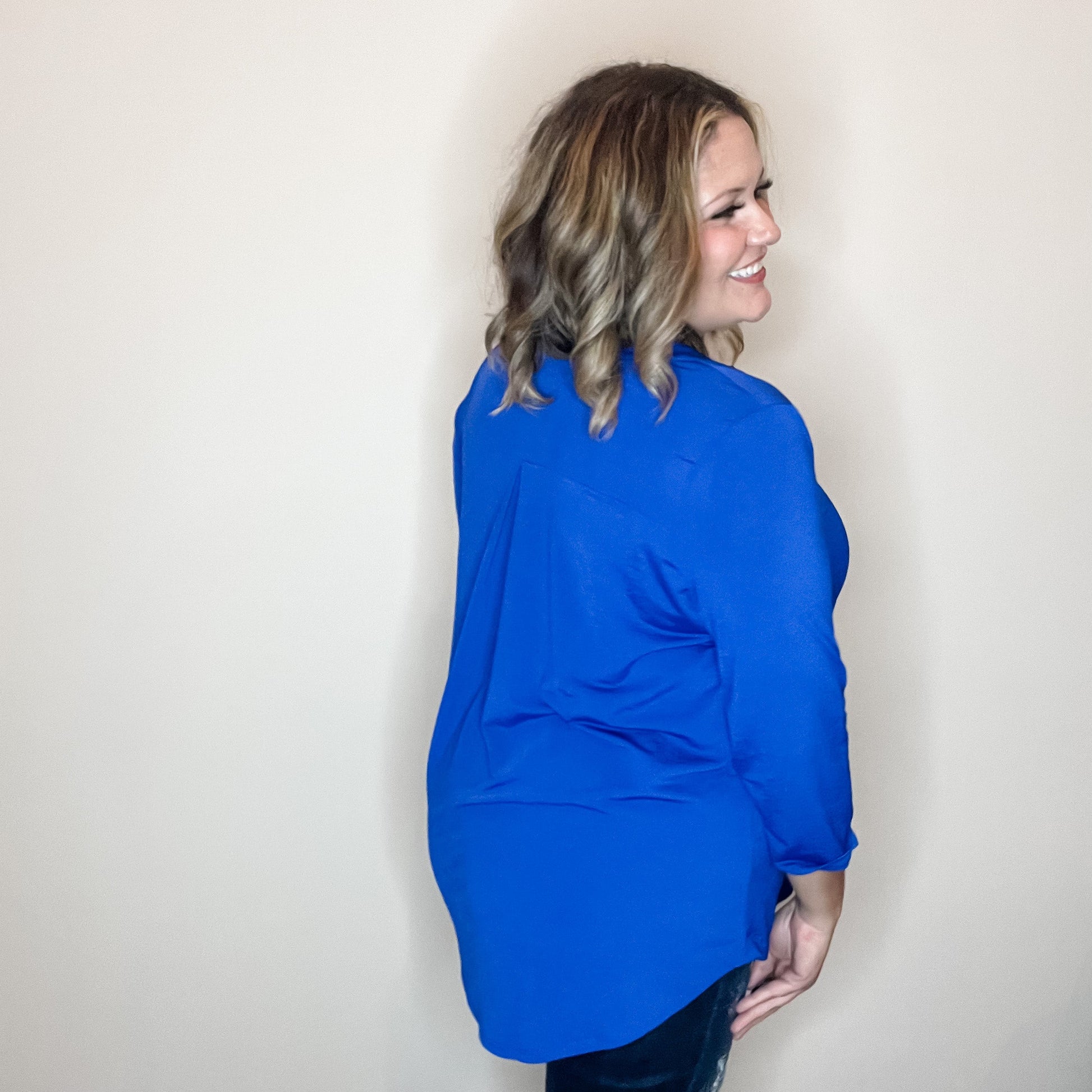 "Oh We Did" 3/4 Sleeve Split Neck (Royal Blue)
