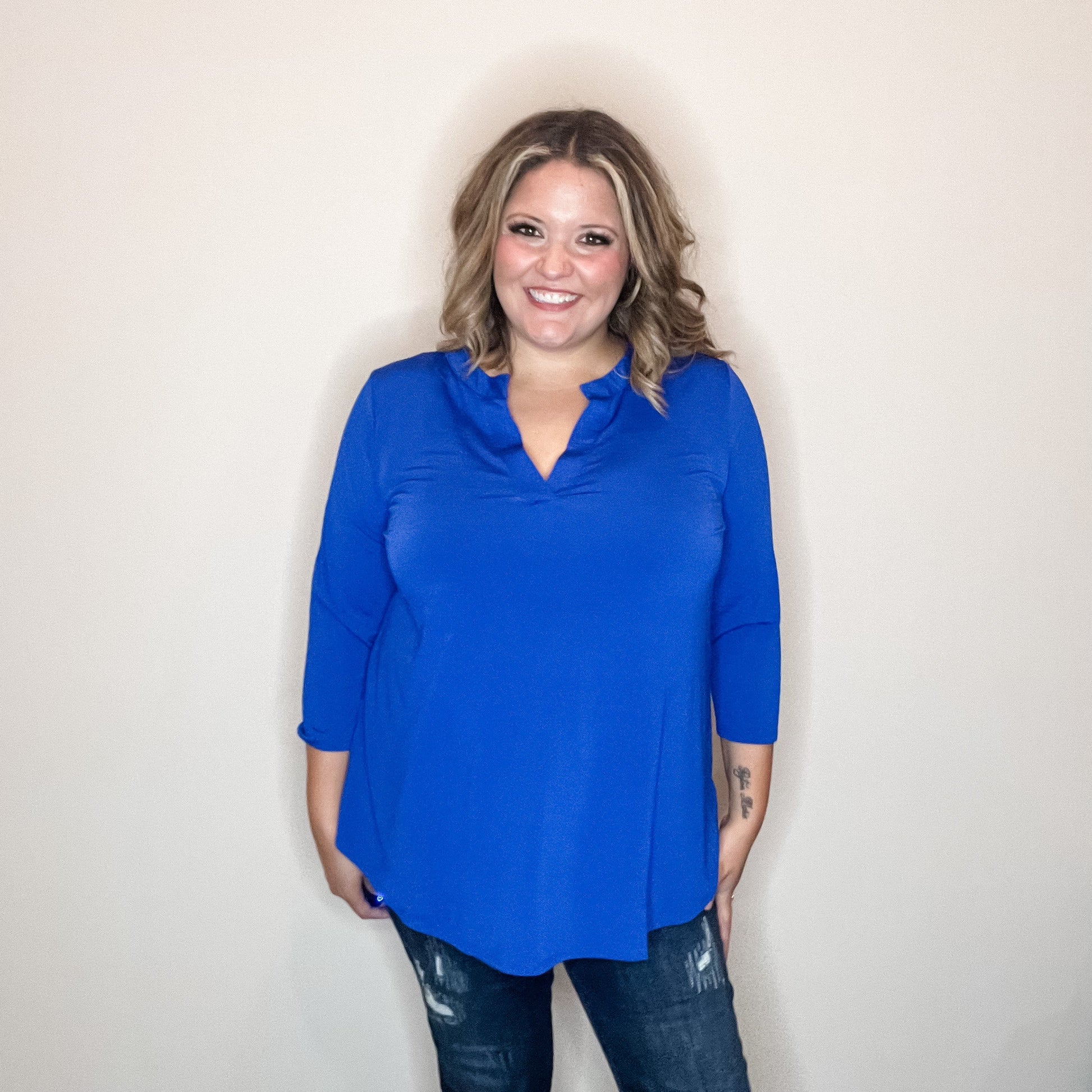 "Oh We Did" 3/4 Sleeve Split Neck (Royal Blue)