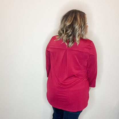 "Oh We Did" 3/4 Sleeve Split Neck (Ruby)