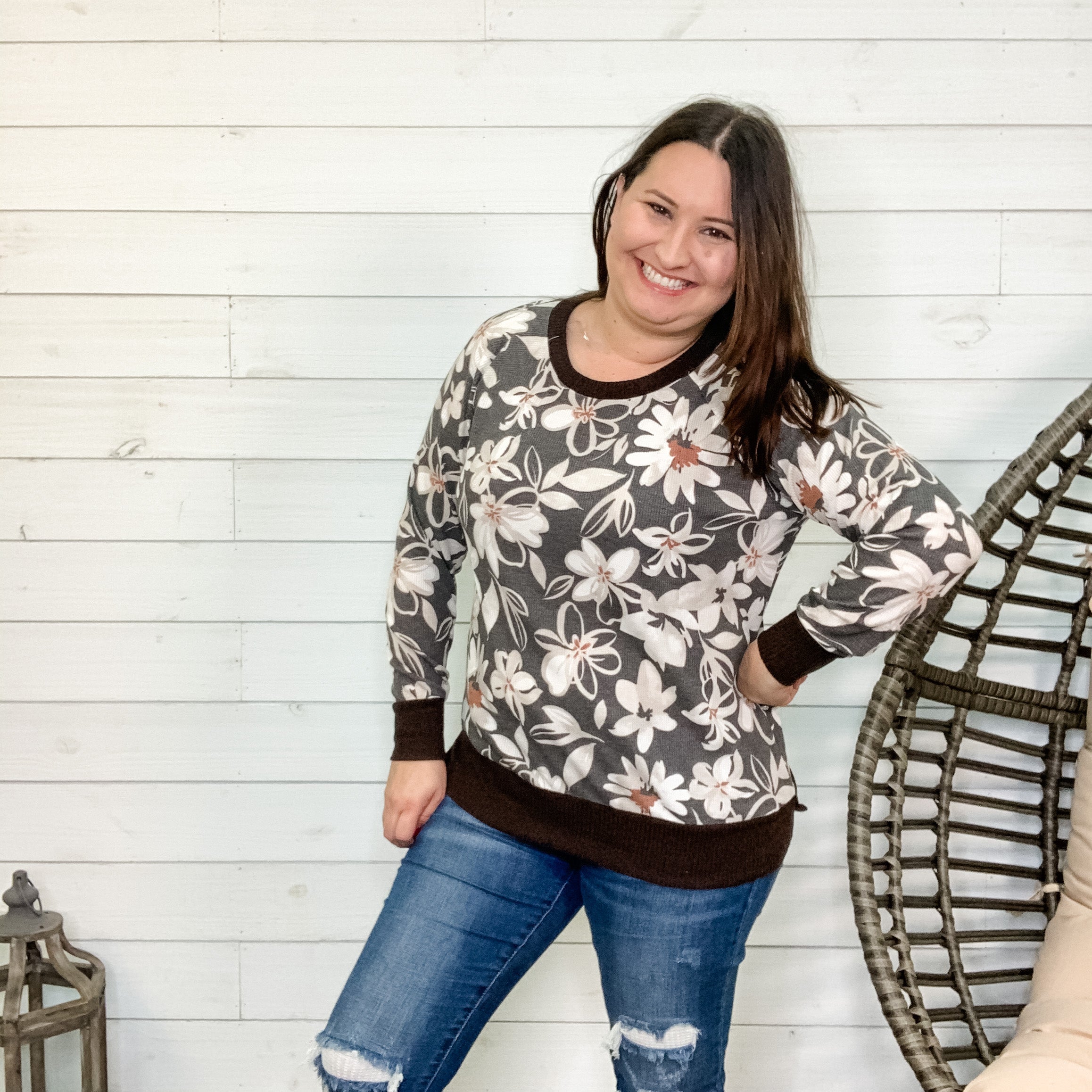 "Oleander" Long Sleeve Floral Thermal Weekender-Lola Monroe Boutique