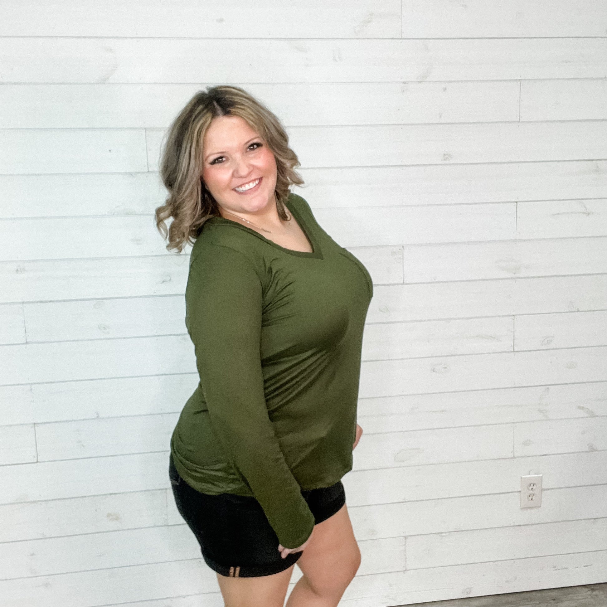 "Olive The Above" Long Sleeve V Neck