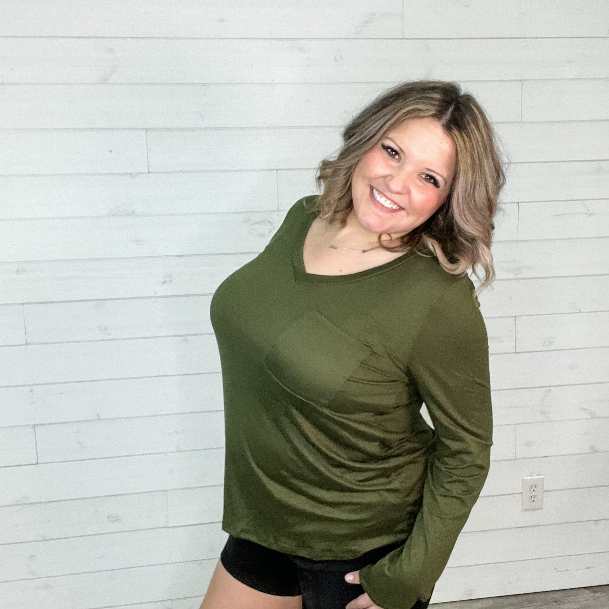 "Olive The Above" Long Sleeve V Neck