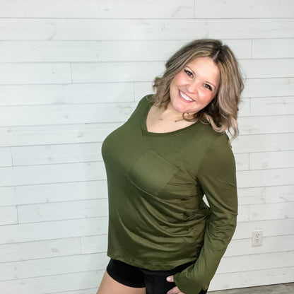 "Olive The Above" Long Sleeve V Neck
