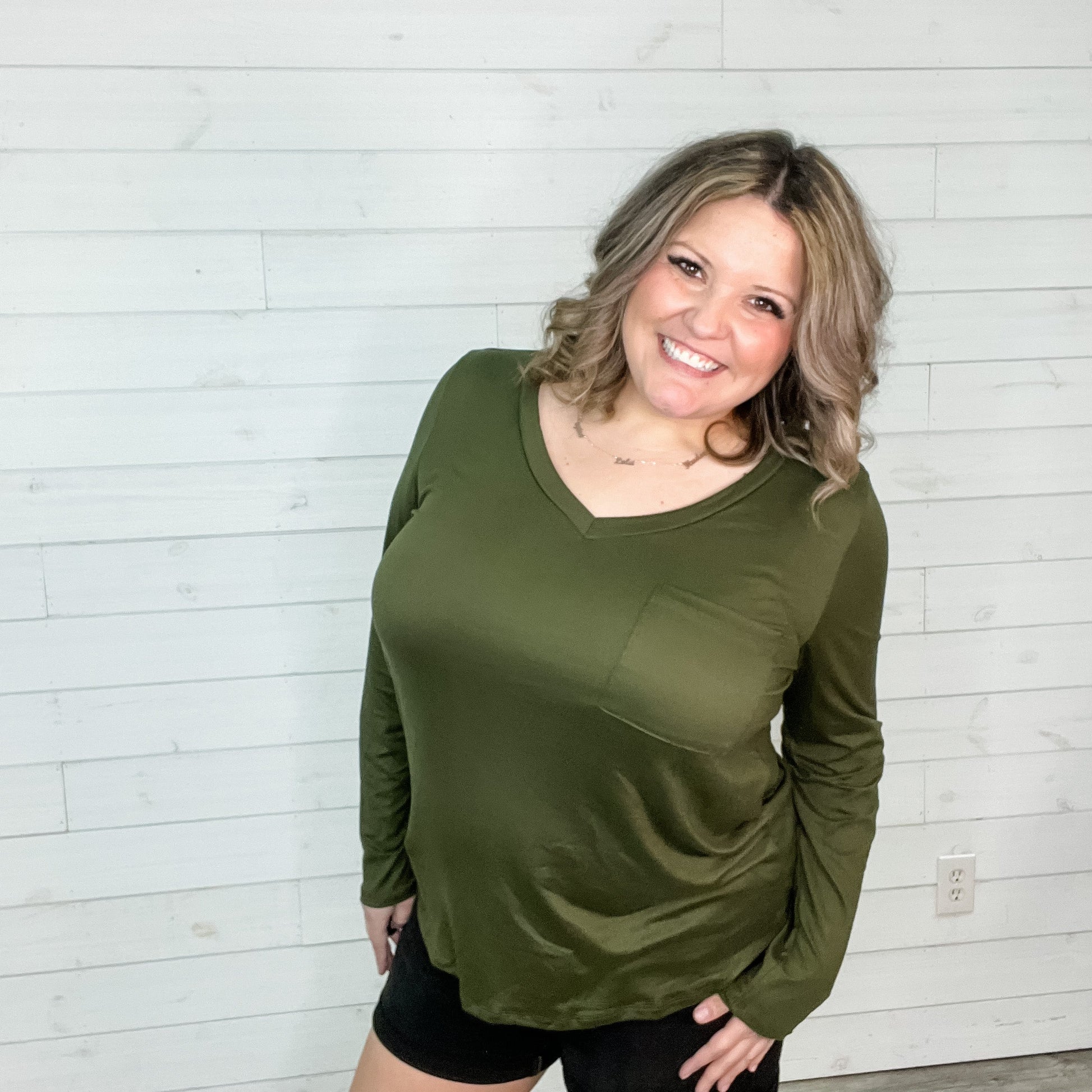 "Olive The Above" Long Sleeve V Neck