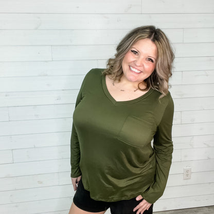 "Olive The Above" Long Sleeve V Neck