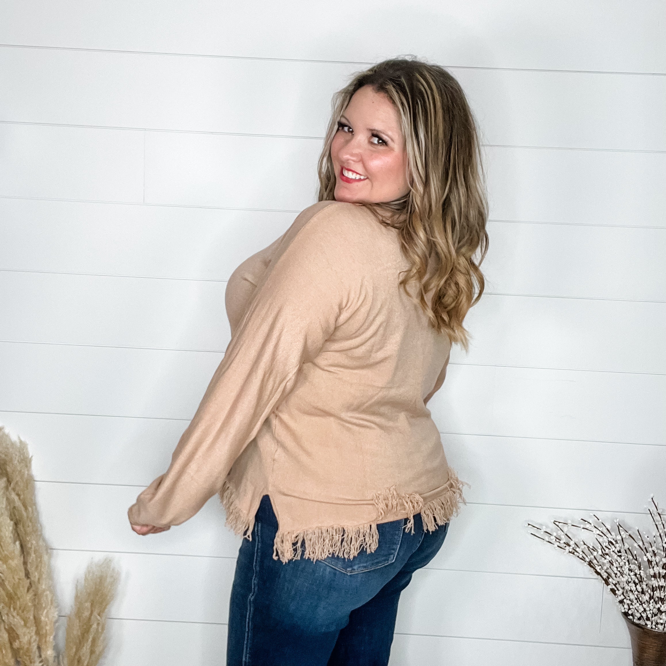 "On The Edge" Long Sleeve Weekender with Fringe Bottom-Lola Monroe Boutique