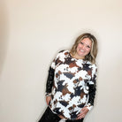 "On The Range" Long Sleeve Cowprint with Sequinned Sleeve-Lola Monroe Boutique