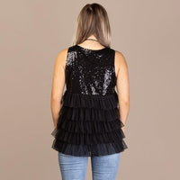 "On The Town" Sequined Ruffle Tank-Lola Monroe Boutique
