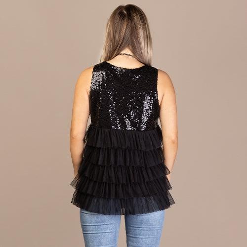 "On The Town" Sequined Ruffle Tank-Lola Monroe Boutique