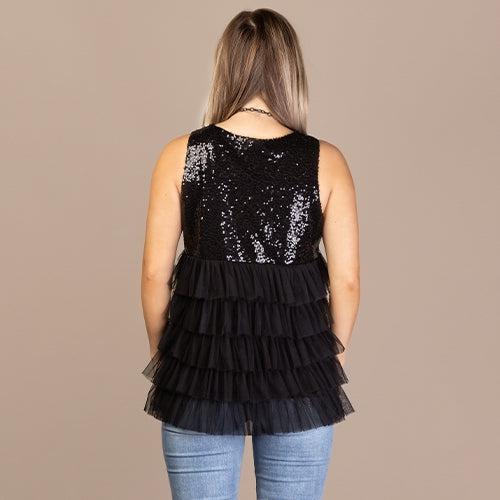 "On The Town" Sequined Ruffle Tank