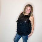 "On The Town" Sequined Ruffle Tank-Lola Monroe Boutique