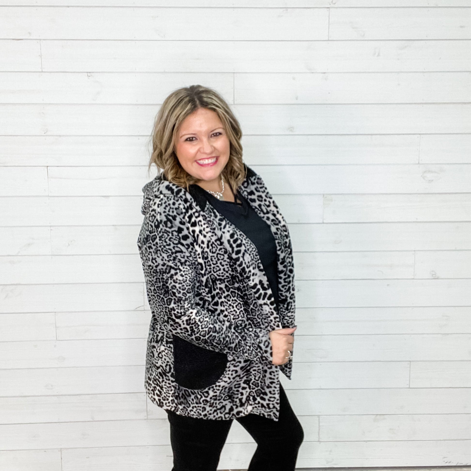 "Ondrea" Animal Print Cardigan/Jacket with Hood