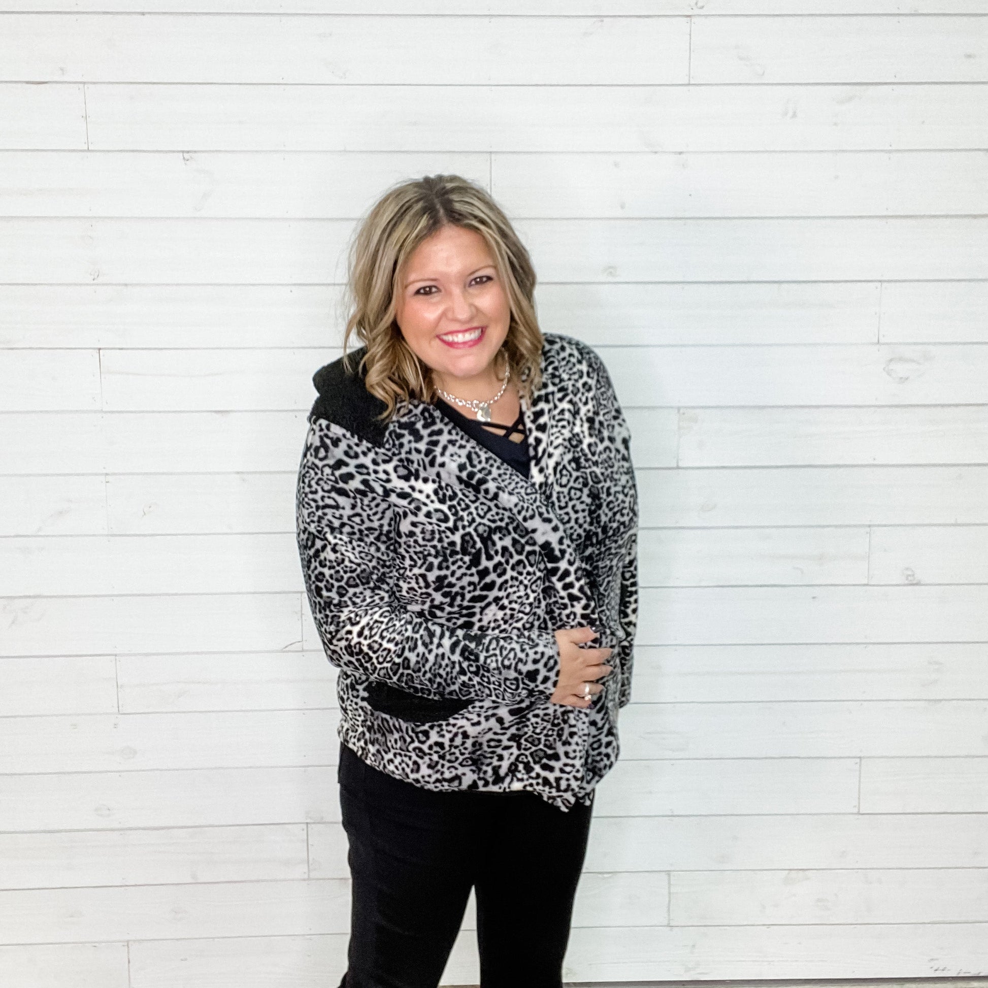 "Ondrea" Animal Print Cardigan/Jacket with Hood