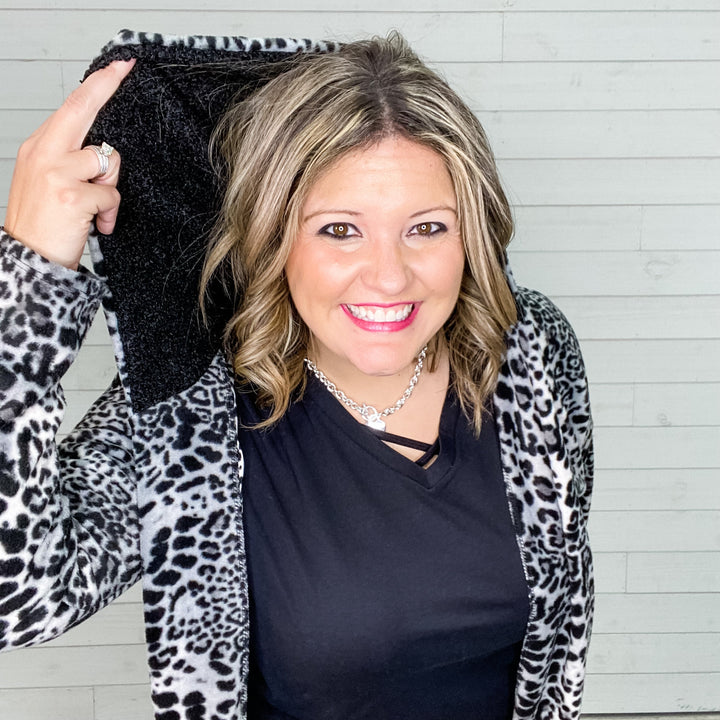 "Ondrea" Animal Print Cardigan/Jacket with Hood