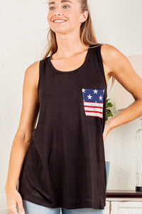 "Ole Glory" Flag Pocket Detail Tank (Black)