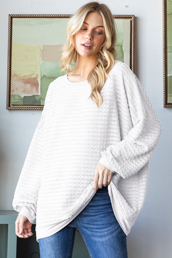 "Full Steam Ahead" Oversized Mini Ruffle Long Sleeve (Ivory)