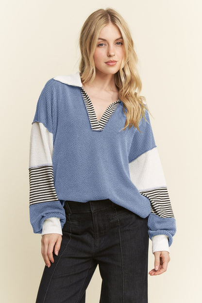 "Midtown" Long Sleeve Corded Split Neck