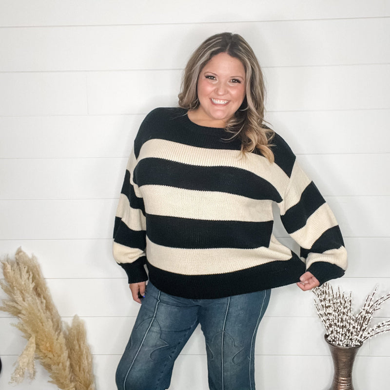 "Oreo" Long Sleeve Striped Crew Neck Sweater-Lola Monroe Boutique