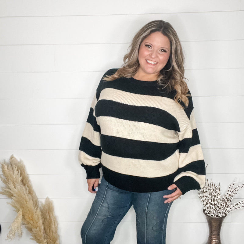 "Oreo" Long Sleeve Striped Crew Neck Sweater-Lola Monroe Boutique