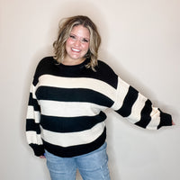 "Oreo" Long Sleeve Striped Crew Neck Sweater-Lola Monroe Boutique
