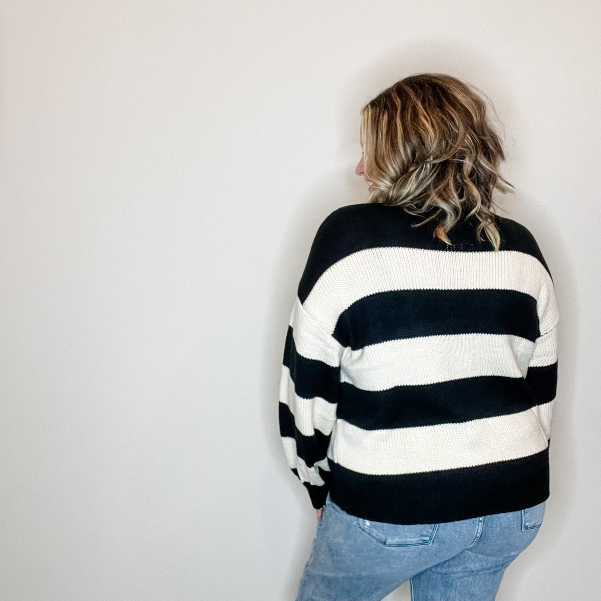 "Oreo" Long Sleeve Striped Crew Neck Sweater-Lola Monroe Boutique