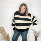 "Oreo" Long Sleeve Striped Crew Neck Sweater-Lola Monroe Boutique