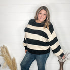 "Oreo" Long Sleeve Striped Crew Neck Sweater-Lola Monroe Boutique