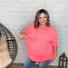 Oversized Burnout Raw Edge Tee (Neon Coral PInk)-Lola Monroe Boutique