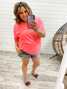 Oversized Burnout Raw Edge Tee (Neon Coral PInk)-Lola Monroe Boutique