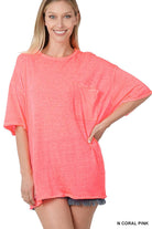 Oversized Burnout Raw Edge Tee (Neon Coral PInk)-Lola Monroe Boutique