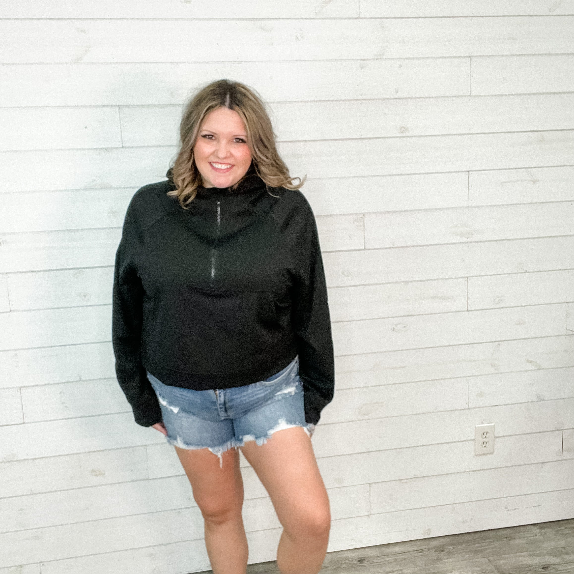 Oversized Scuba Hoodie Black-Lola Monroe Boutique