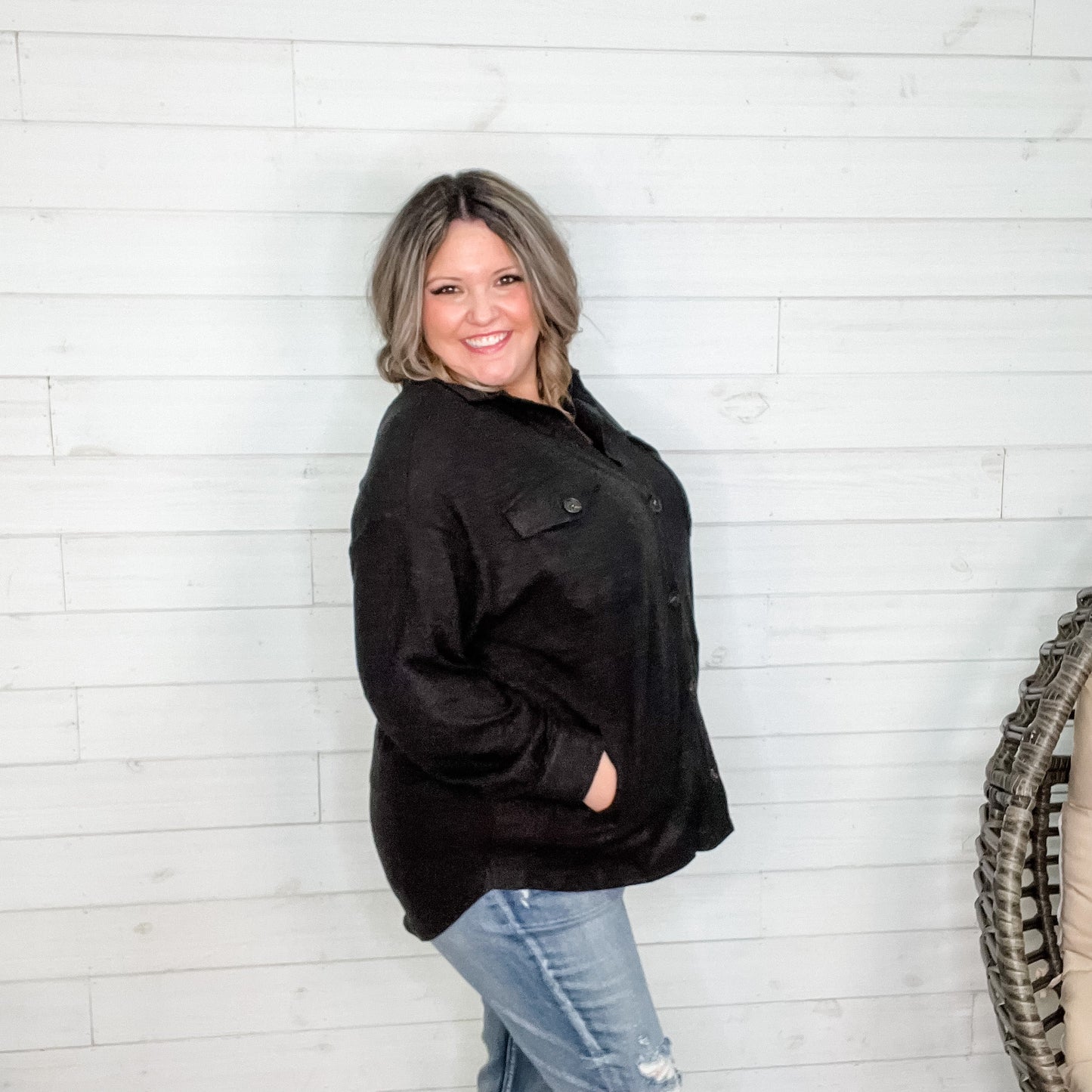 Oversized Sweater Shacket (Black)-Lola Monroe Boutique