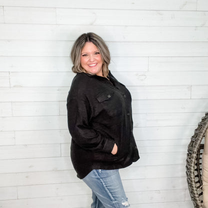 Oversized Sweater Shacket (Black)-Lola Monroe Boutique