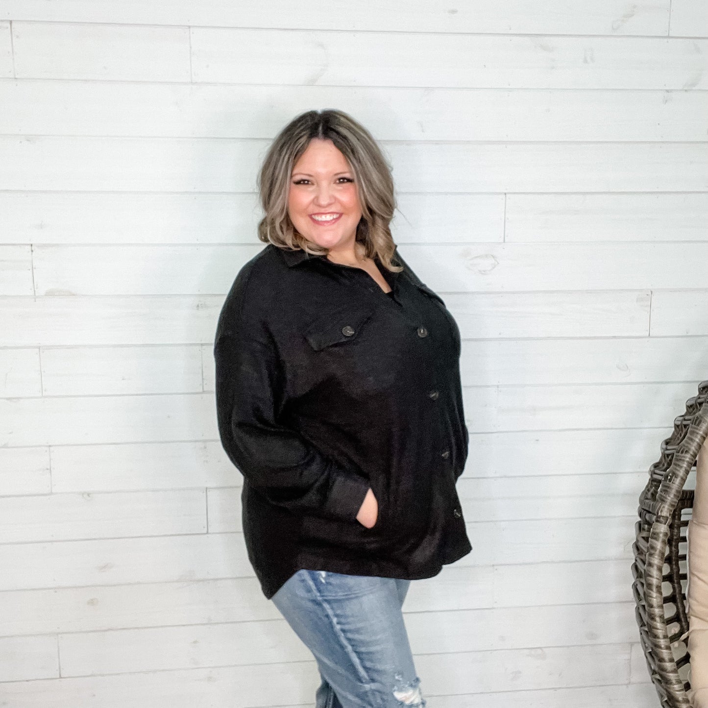 Oversized Sweater Shacket (Black)-Lola Monroe Boutique