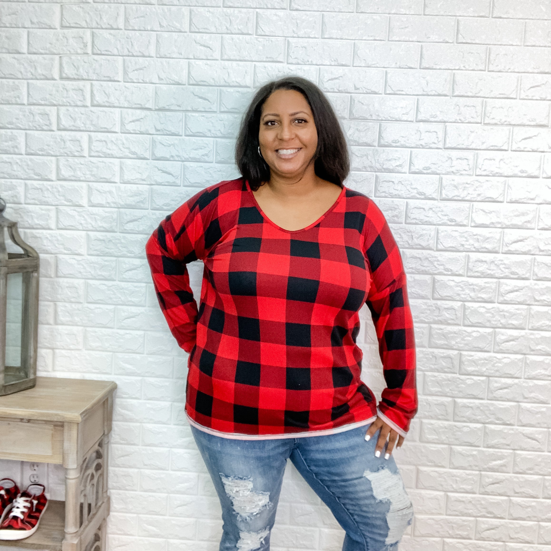 "Paddy" Buffalo Plaid Long Sleeve-Lola Monroe Boutique