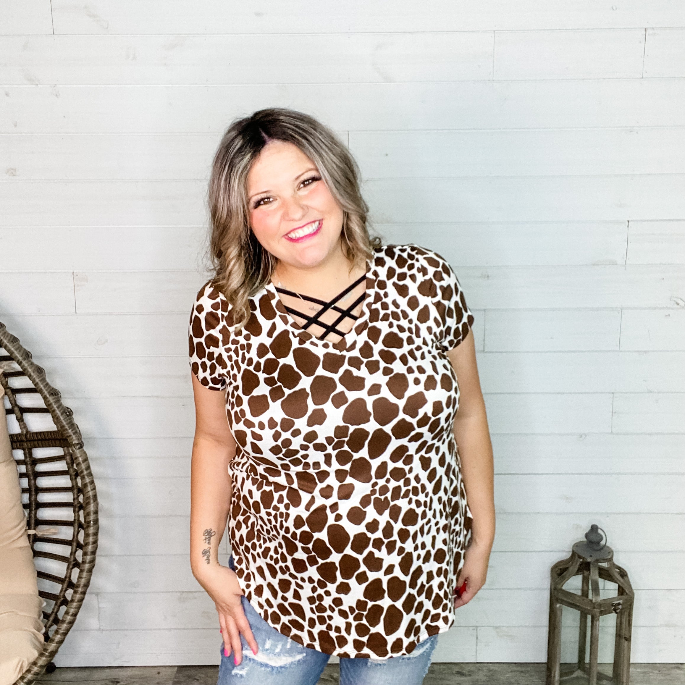 "Paige" Animal Print V Neck-Lola Monroe Boutique