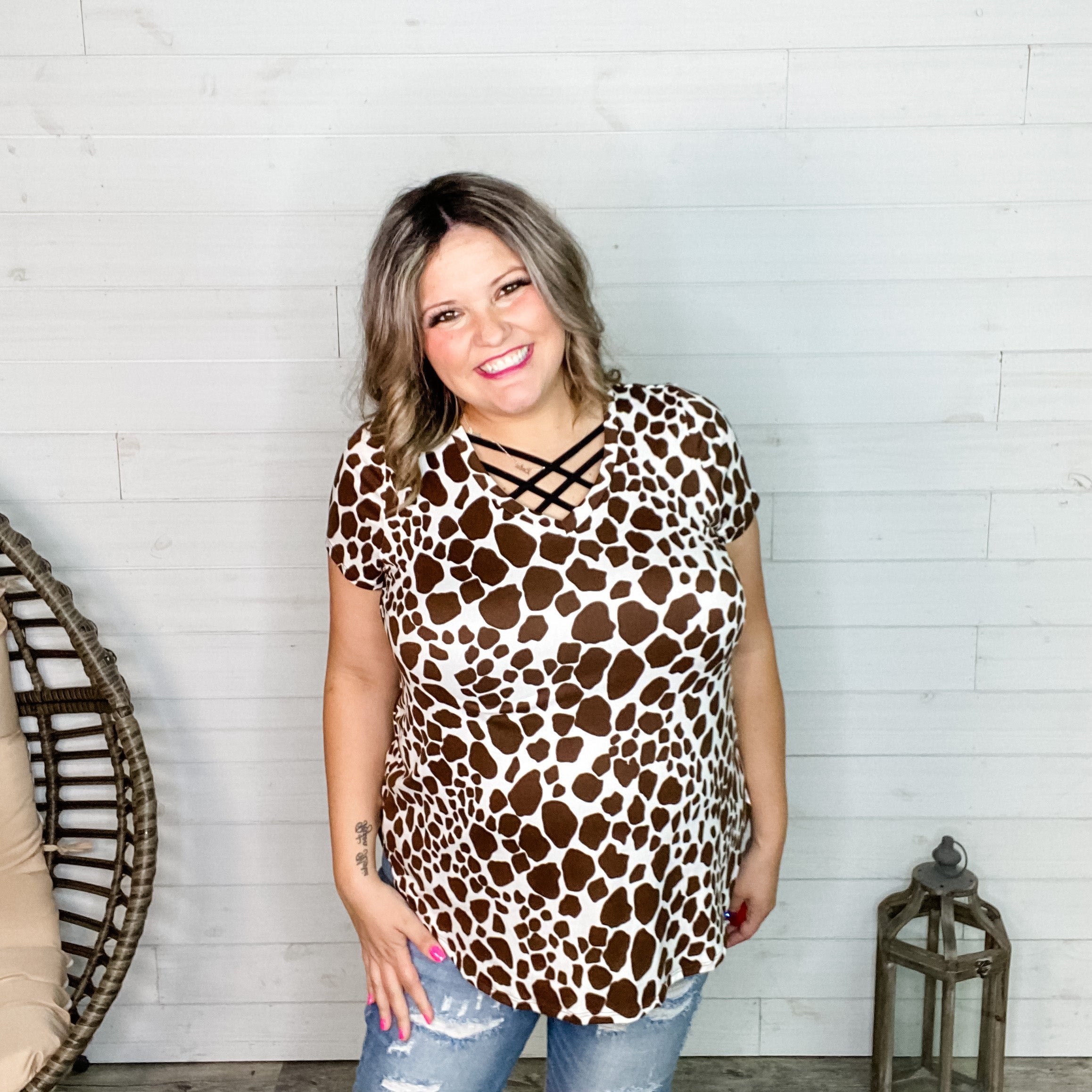 "Paige" Animal Print V Neck-Lola Monroe Boutique