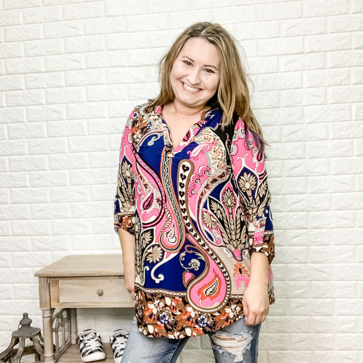 "Paisley Dreaming" 3/4 Sleeve Tunic-Lola Monroe Boutique