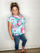 "Palmer" Floral Split Neck Cuffed Short Sleeve-Lola Monroe Boutique