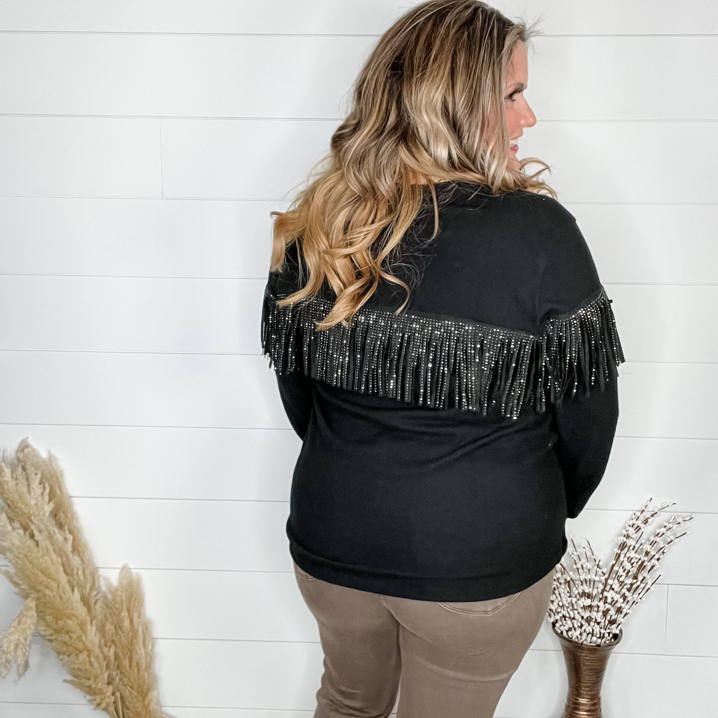 "Pardon Me" Long Sleeve with Sparkle Fringe-Lola Monroe Boutique