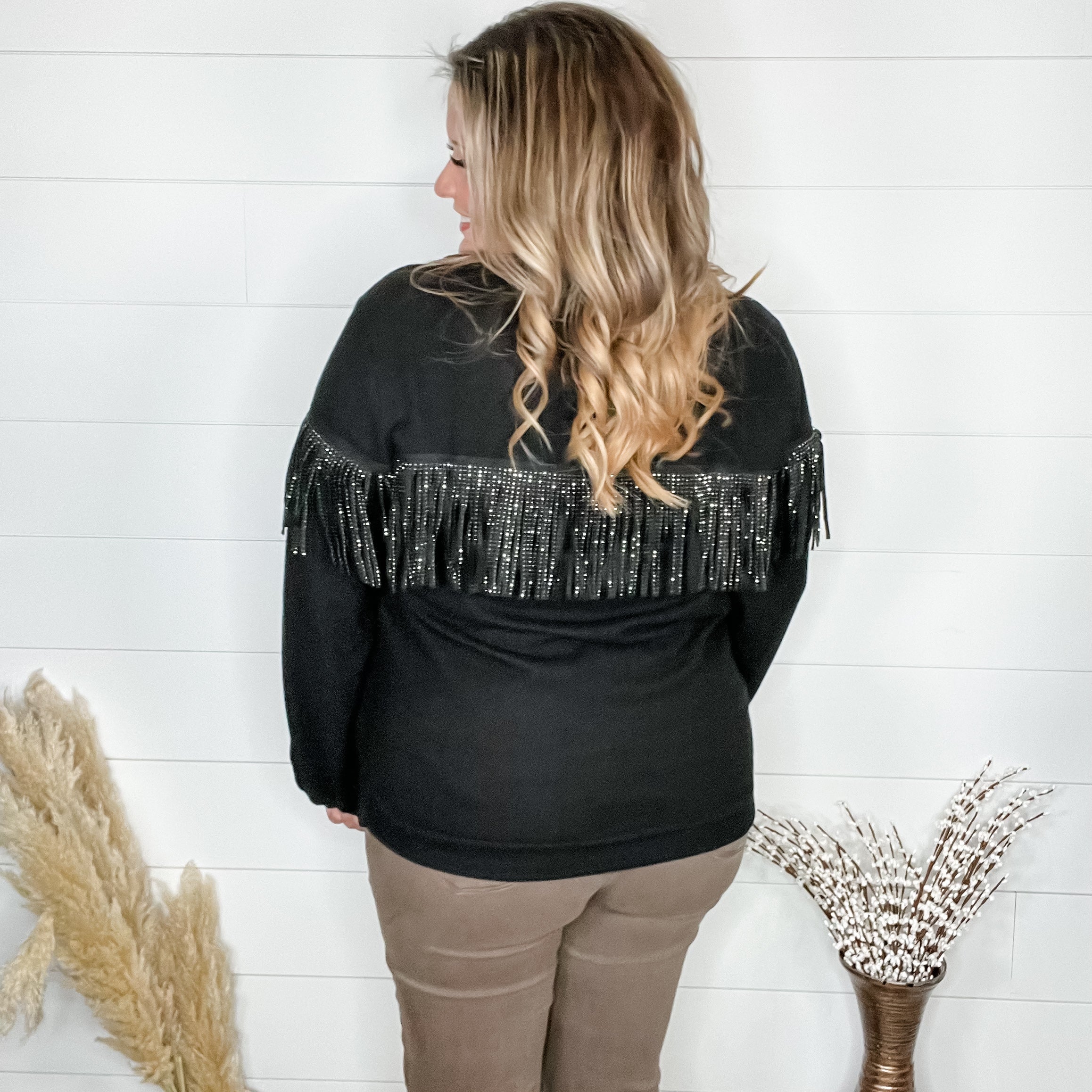 "Pardon Me" Long Sleeve with Sparkle Fringe-Lola Monroe Boutique