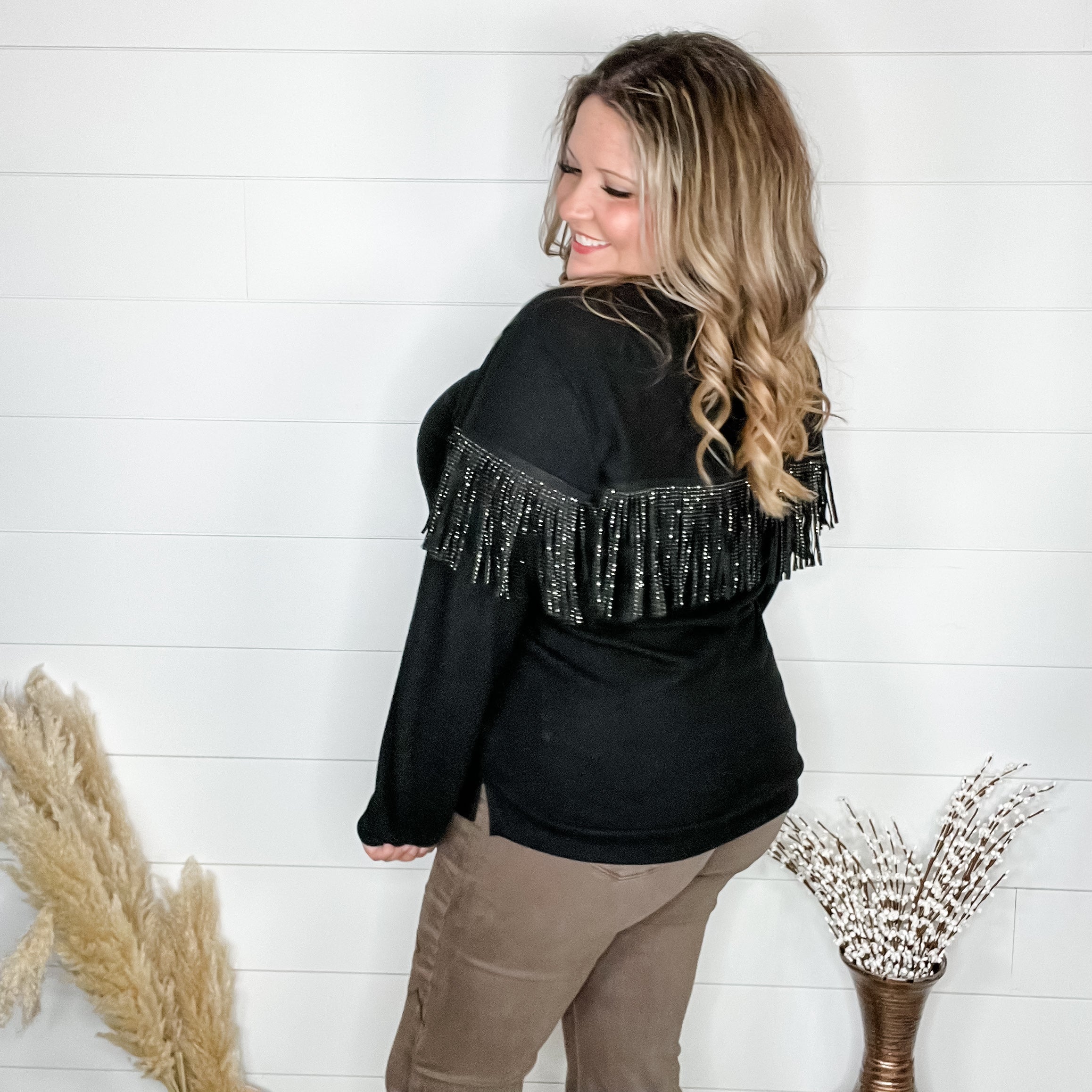 "Pardon Me" Long Sleeve with Sparkle Fringe-Lola Monroe Boutique