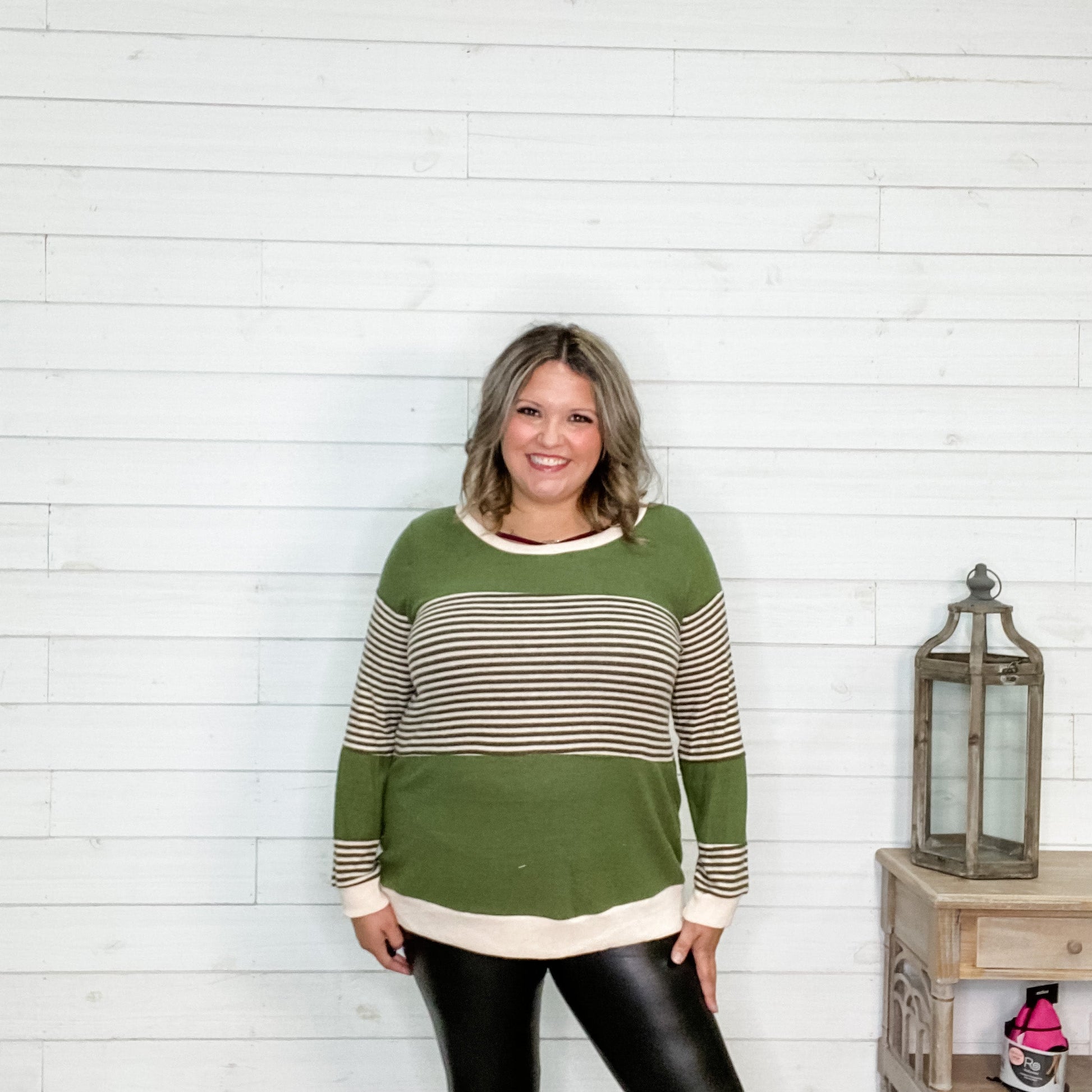 "Parker" Long Sleeve Striped (Olive)