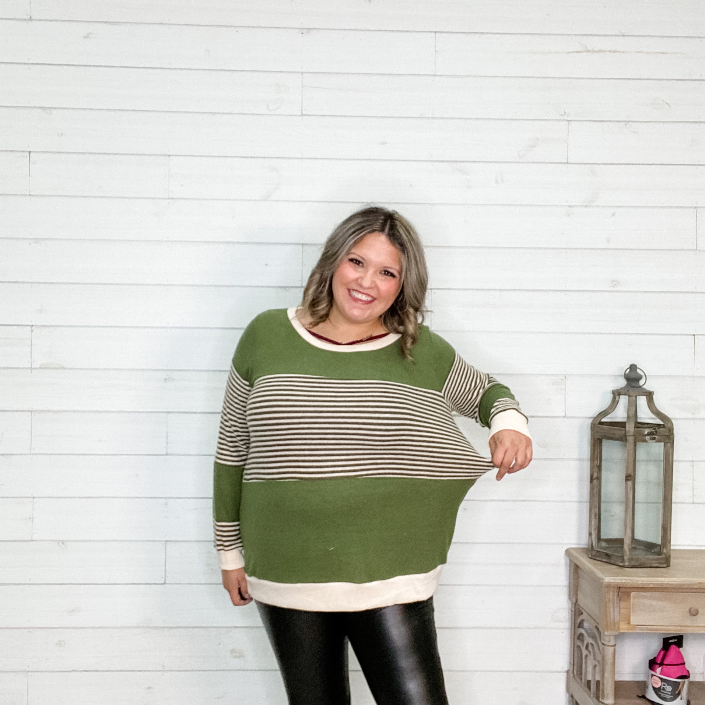 "Parker" Long Sleeve Striped (Olive)-Lola Monroe Boutique