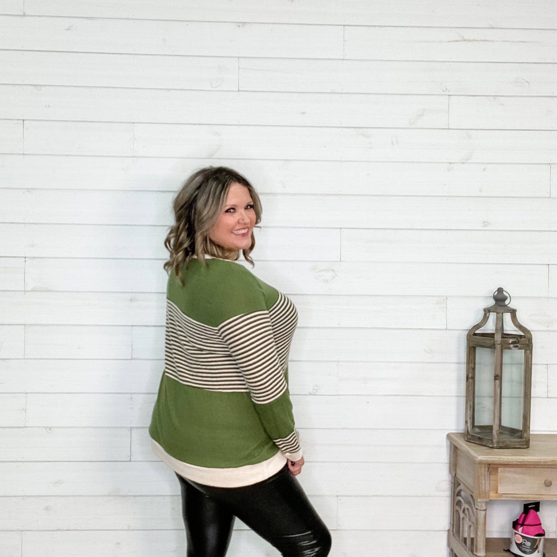 "Parker" Long Sleeve Striped (Olive)